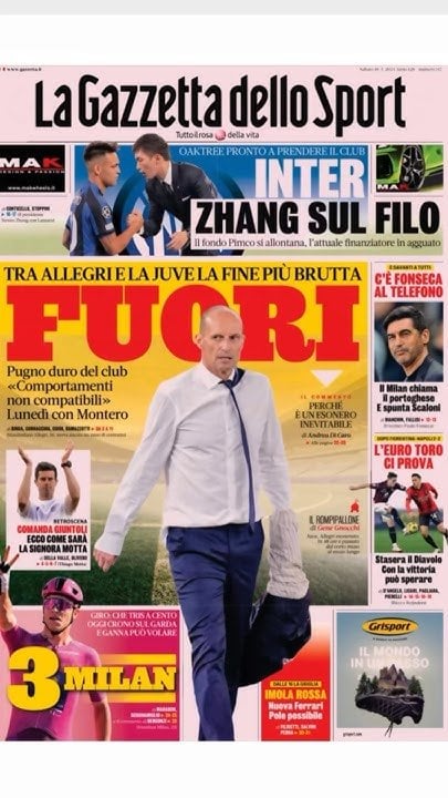 Allegri fired! the front pages of sports newspapers
