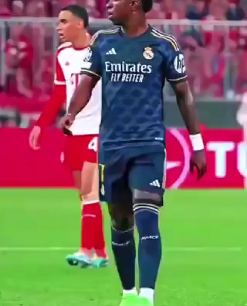 Vini Jr’s close-up on his first goal assisted by Kroos against Bayern Munich.