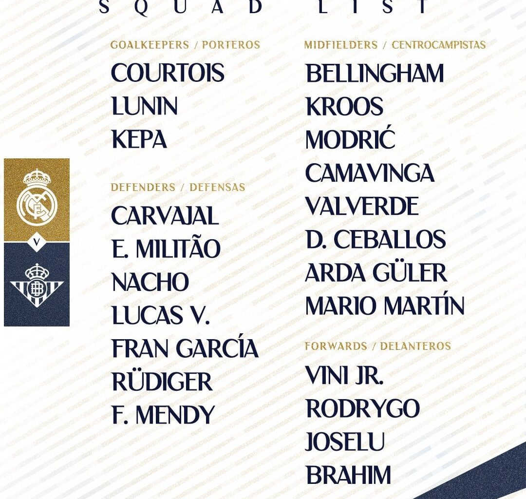 📋✅ Our squad for the match 🆚 Real Betis