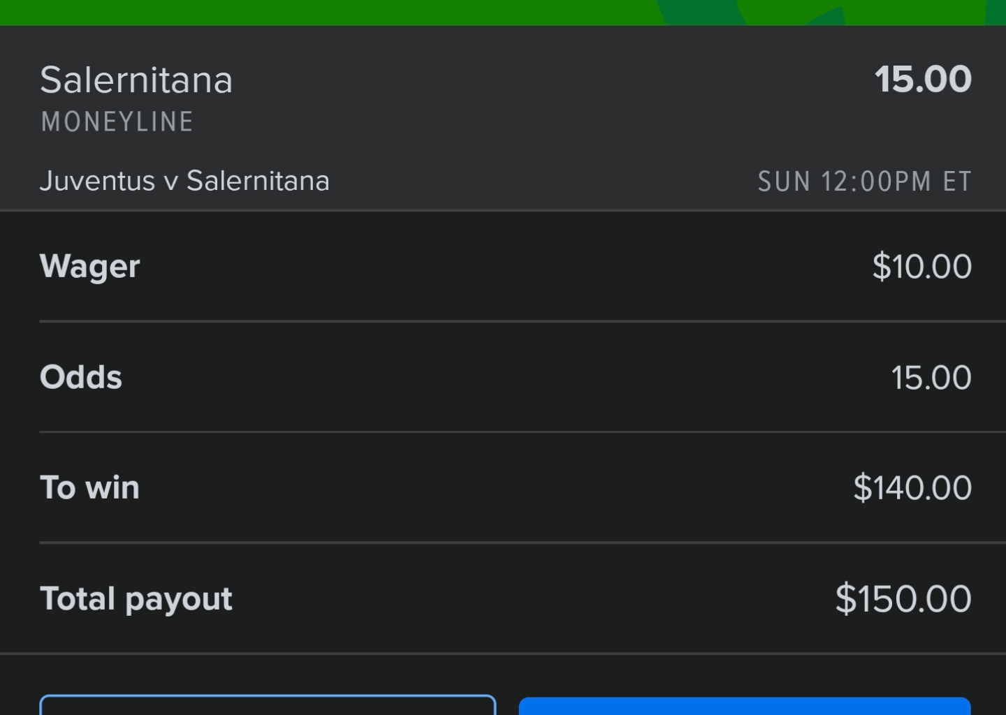 This way, if we lose tomorrow, I won't be so unhappy. If we win, it's only 10 bucks and I'm still happy!
