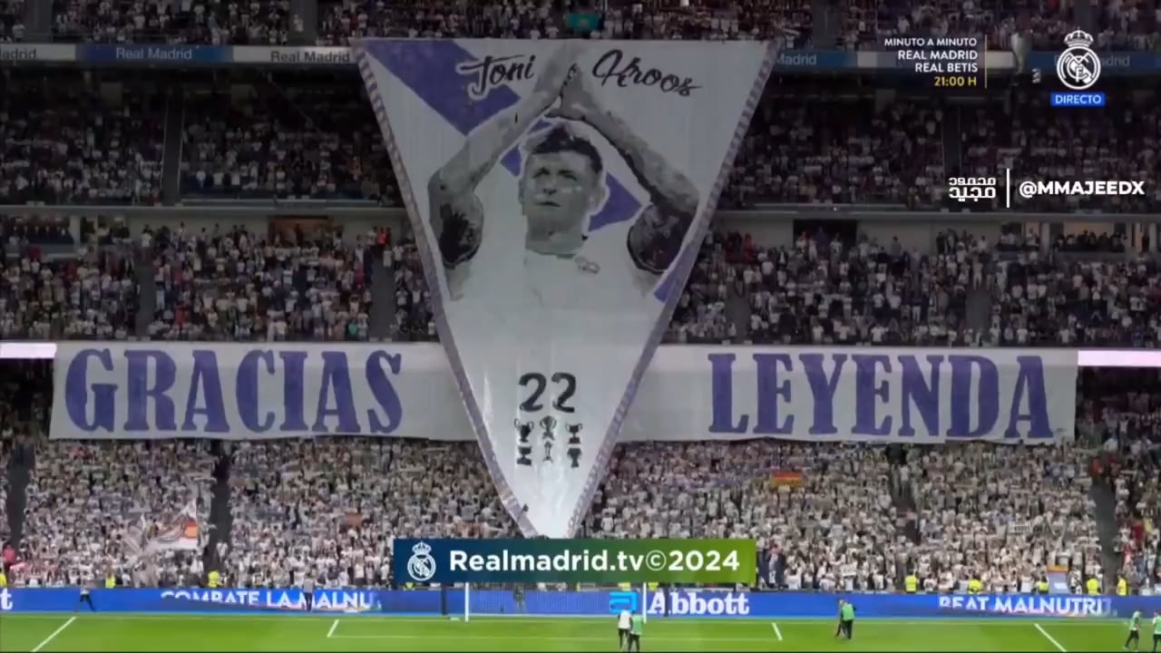 Tifo created by Real Madrid fans to give a legendary tribute to Toni Kroos for his last and final game at the Santiago Bernabeu for Real Madrid.