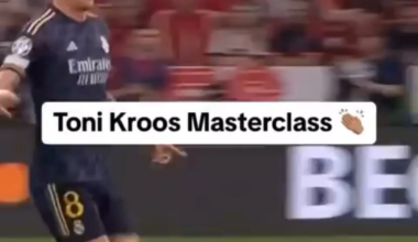 Toni Kroos close-up during Vini’s first goal assisted by him against Bayern Munich.