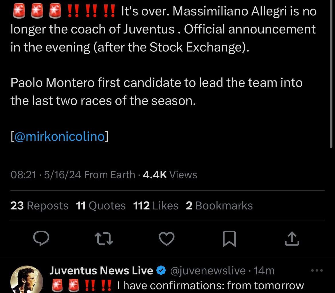 Allegri sacked tonight ?