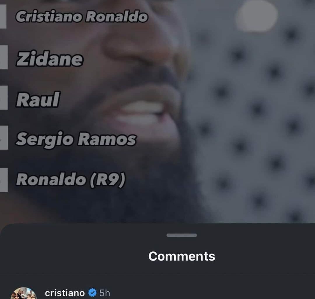 Cristiano Ronaldo replying to Rüdiger’s Real Madrid player rankings.