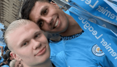 Haaland, Rodri, Gvardiol, Bobb and Lewis Celebrating Celebrating During The Parade