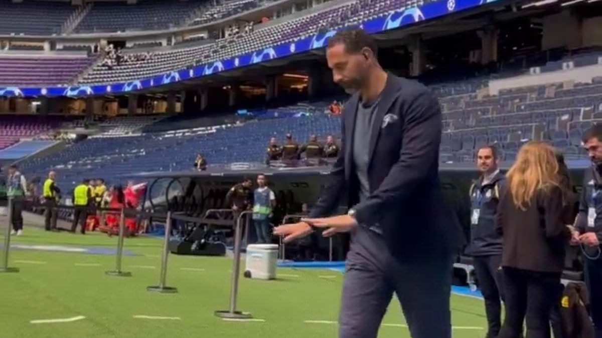 FAKE BY Rio Ferdinand "avoids" walking on Real Madrid crest at The Bernabeu