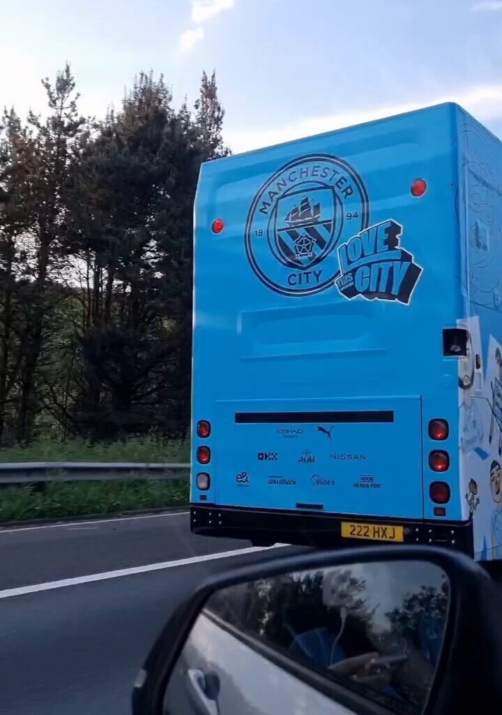 The 4-in-a-row open top bus on its way to Manchester today