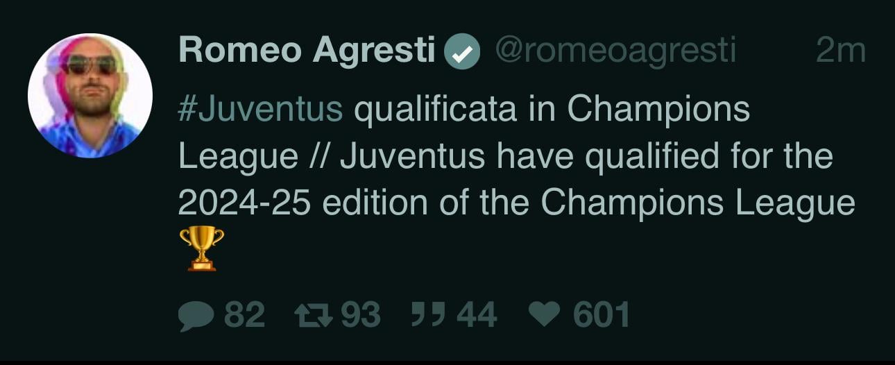 Romeo Agresti: Juventus have qualified for the 24-25 Champions League