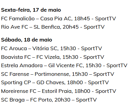 Horários da última jornada da Liga Portugal