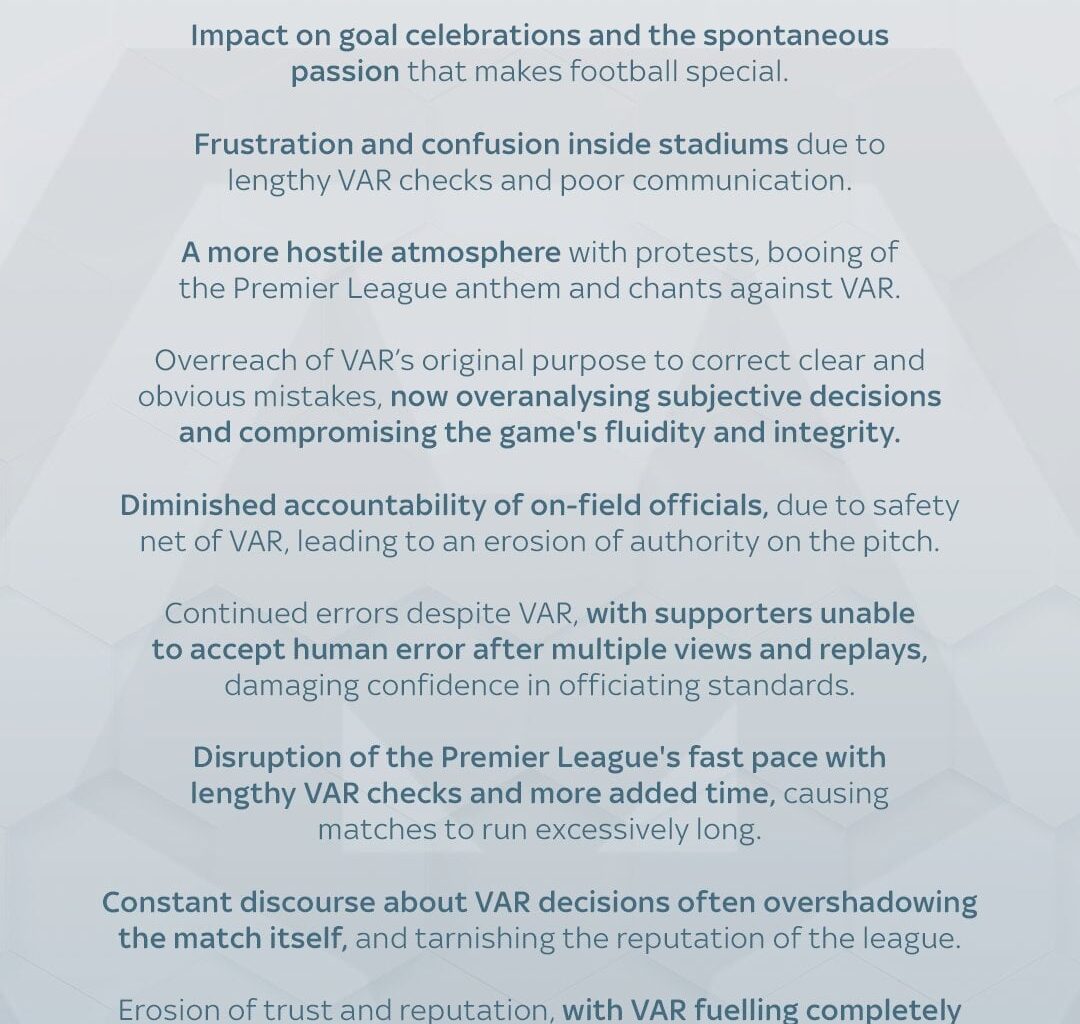 [Sky Sports] Wolves have listed what they call the 'negative consequences' of VAR in the Premier League with the club proposing a vote on abolishing the system