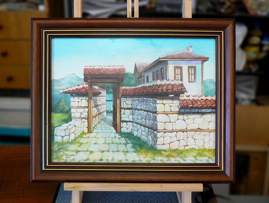 Възрожденска къща. Масло върху дебел картон. 34 х 42 см. Една от старите ми картини. 2015 г.