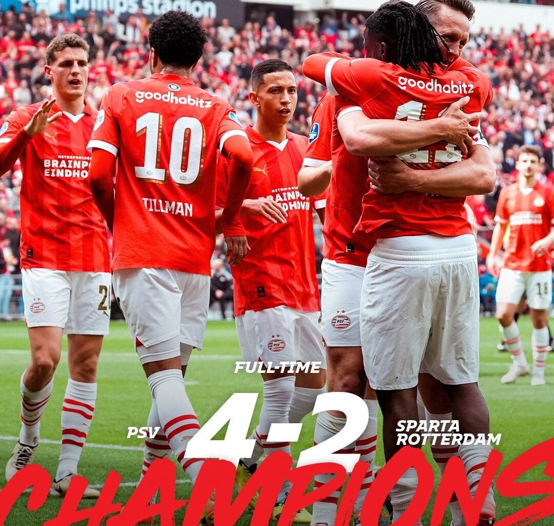 PSV are champions of the 2023/24 Eredivisie after 4-2 win against Sparta
