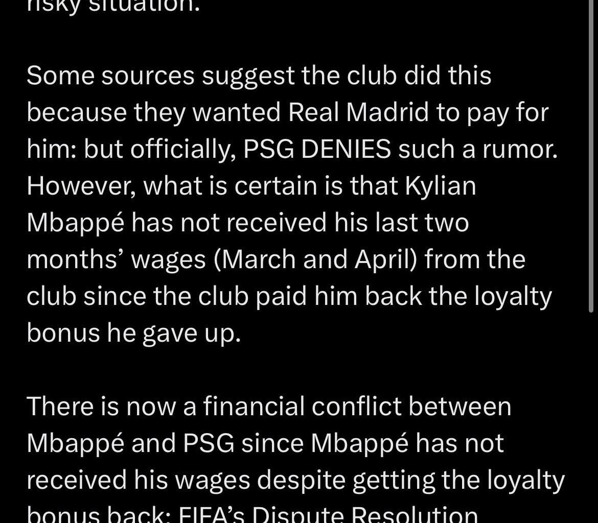 JUST IN: In February, PSG indeed paid Kylian Mbappé back the € 80M loyalty bonus he gave up in October, confirms @RMCsport . However, the club is putting itself in a very risky situation. Some sources suggest the club did this because they wanted Real Madrid to pay for him: PSG denies this however.