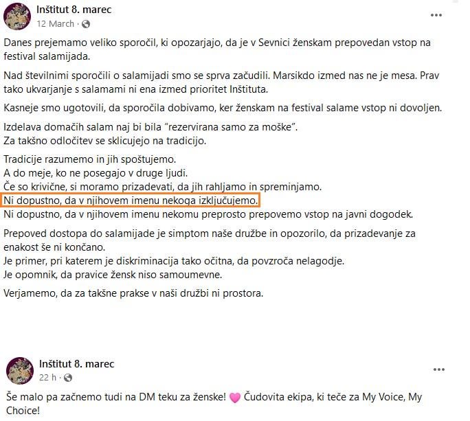 Dvojna merila Inštituta 8. marec