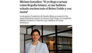Miriam González: "Si yo llego a actuar como Begoña Gómez, se me hubiera echado encima todo el Reino Unido y con razón"