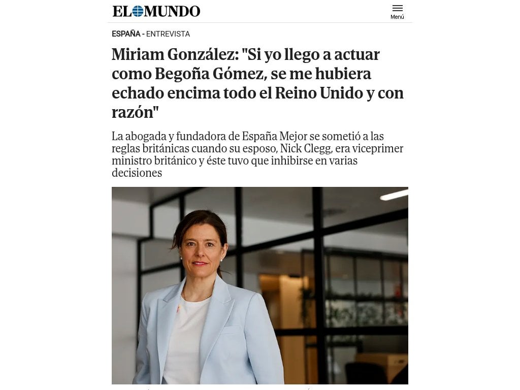 Miriam González: "Si yo llego a actuar como Begoña Gómez, se me hubiera echado encima todo el Reino Unido y con razón"