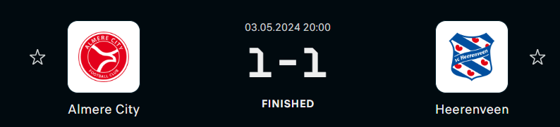 Almere City still not definitely sure of safety after hectic ending against SC Heerenveen (1-1)