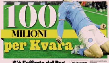 [Gazzetta via GuillaumeMP] PSG bids €100M for Kvara Kvaratskhelia. De Laurentiis wants €150M but is still trying to negotiate an extension for the Georgian international