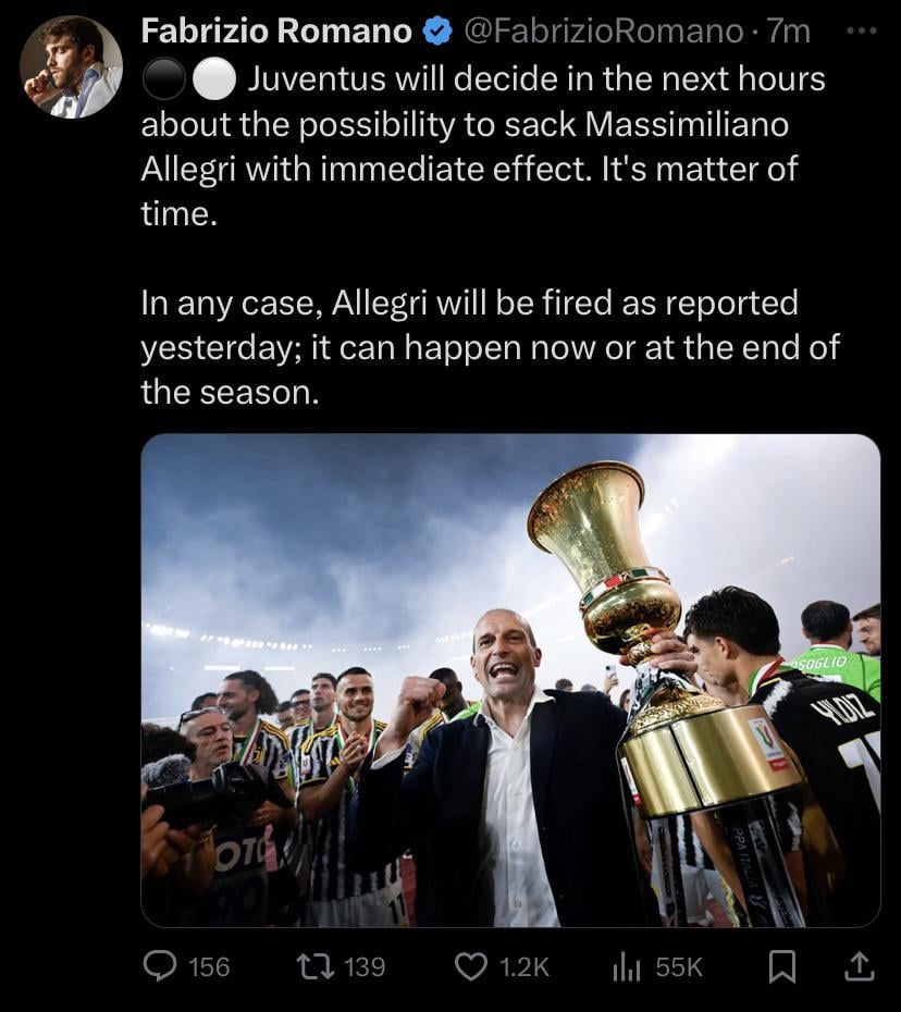 Juventus will decide Allegri’s immediate fate soon