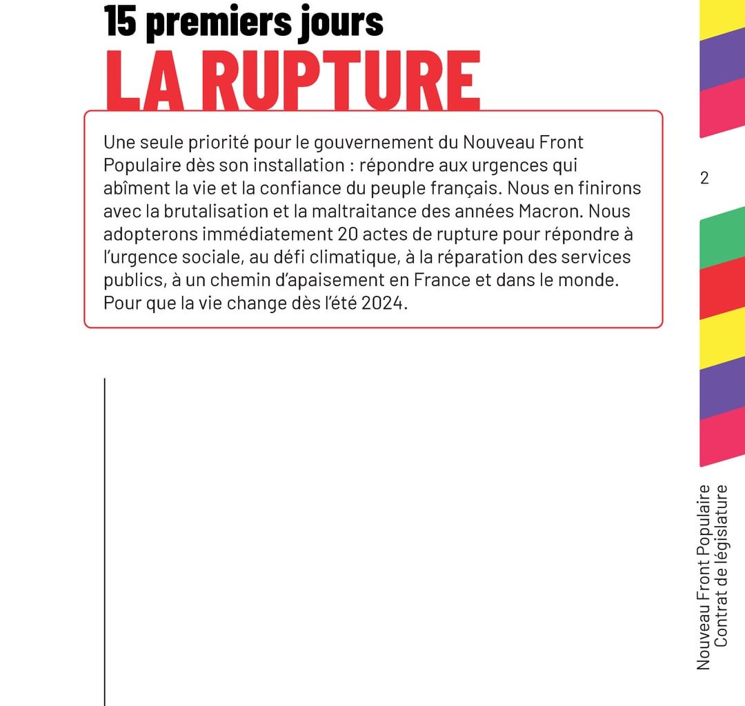 Le contrat de législature commun du nouveau Front Populaire