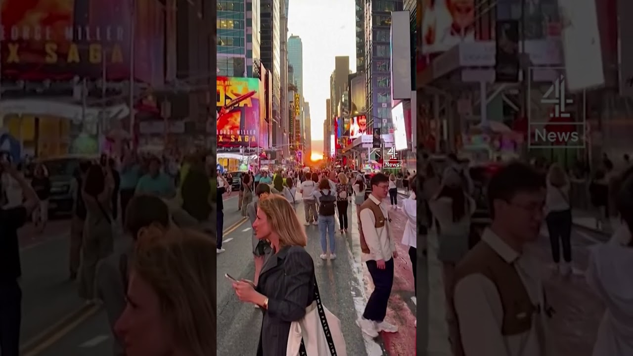 New Yorkers gathers for 'Manhattanhenge' sunset