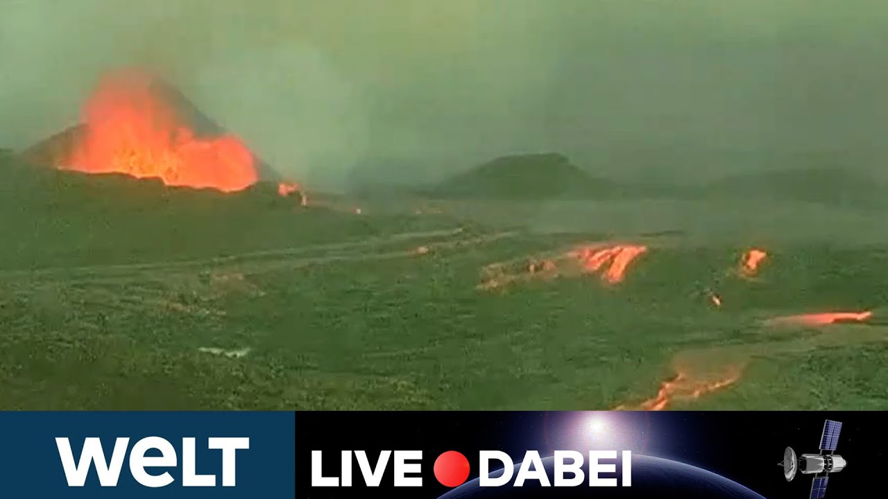 ISLAND: Vulkanausbruch bei Grindavik hält an! Lava-Fontänen schießen aus Mega-Riss | WELT LIVESTREAM