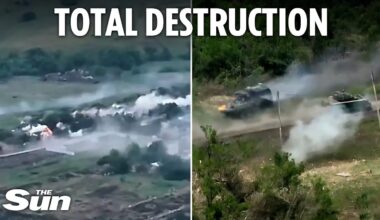 Watch incredible moment Ukrainian forces chase down Russian tank in US-made armoured vehicle