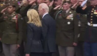 Jill Biden drags Joe away as Macron left awkwardly greeting D-Day veterans