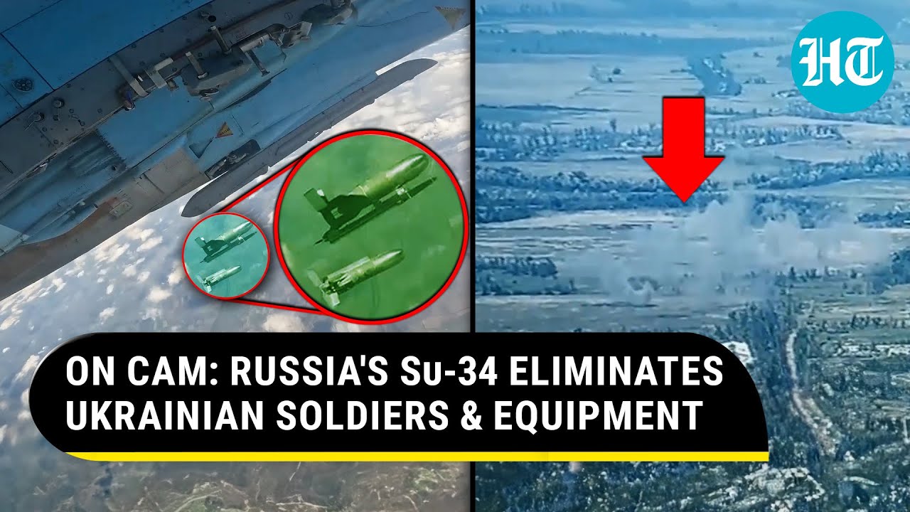 Russia's Su-34 Fighter Jet Drops High-Explosives Bombs On Ukrainian Positions | Watch