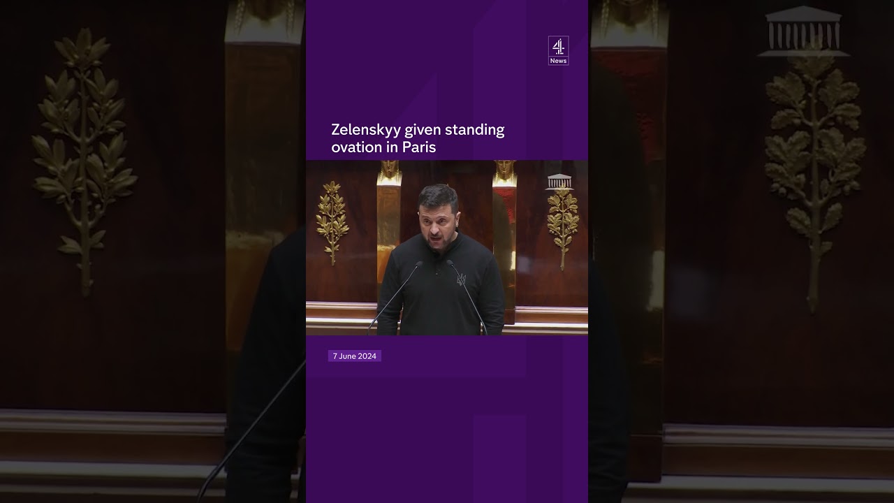 Zelenskyy given standing ovation in Paris