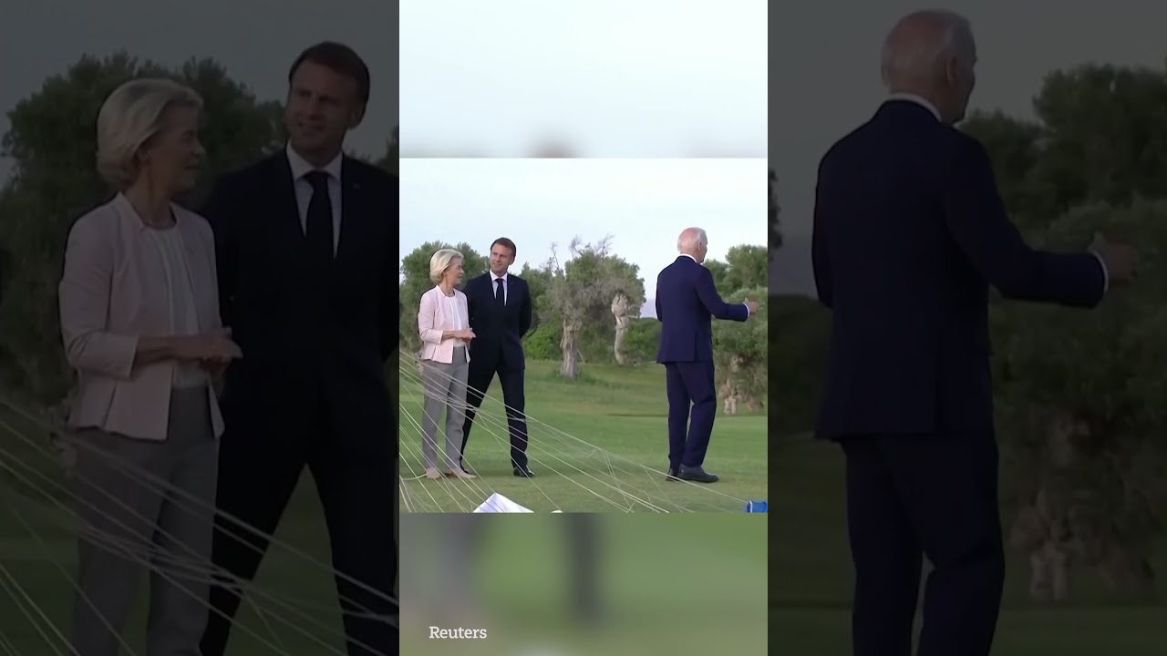 Moment Biden, 81, freezes AGAIN after shuffling away from G7 leaders