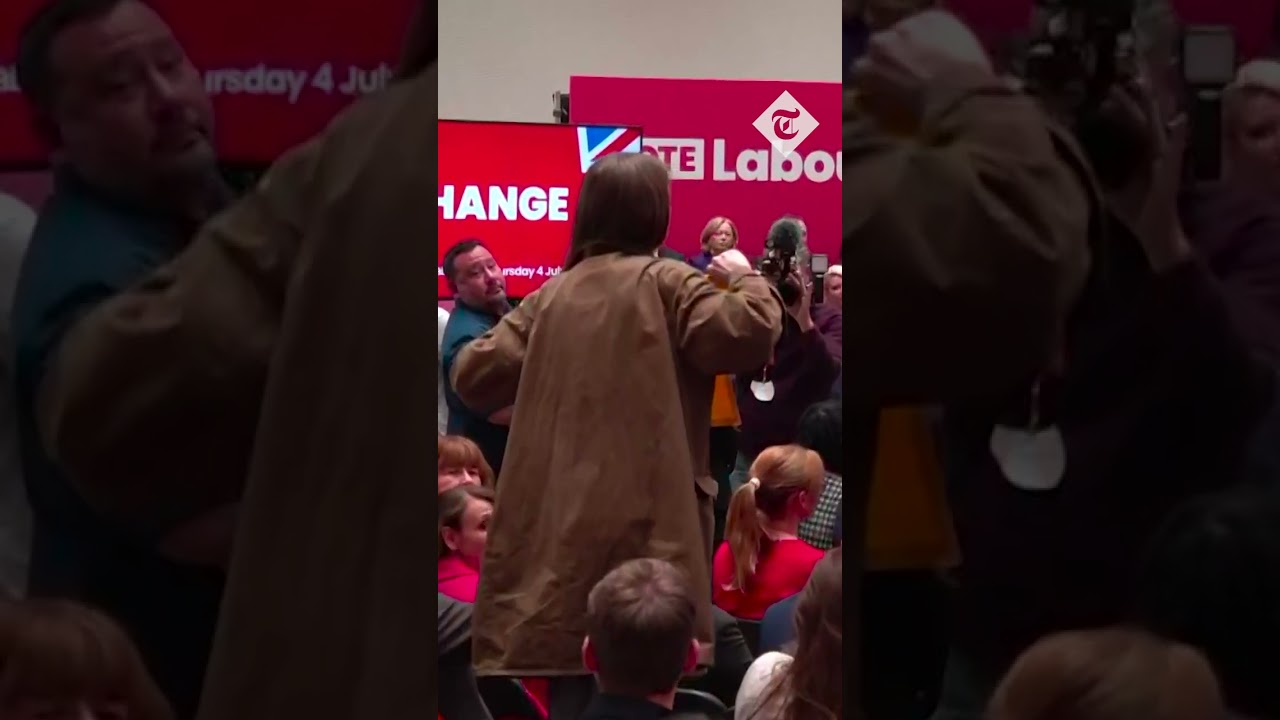Starmer interrupted by protester during Labour manifesto launch