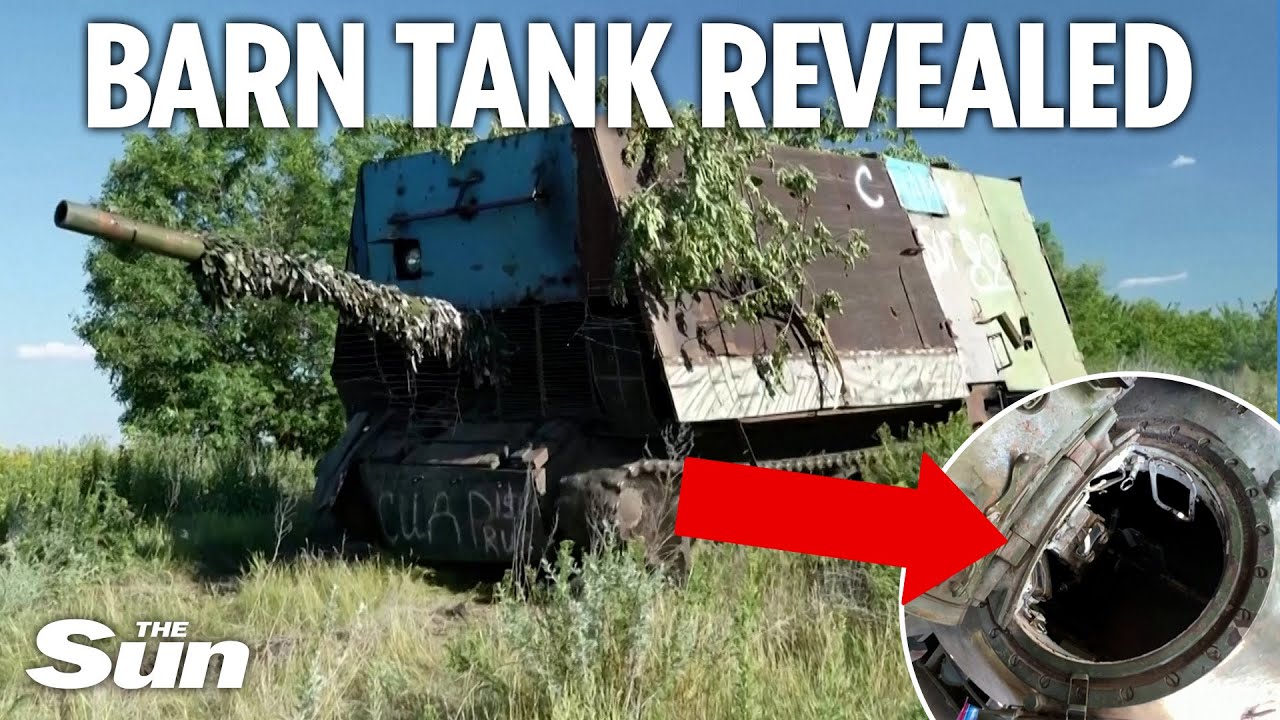 Truth behind Russia's turtle and barn tanks revealed as Ukrainians show off inside captured armour