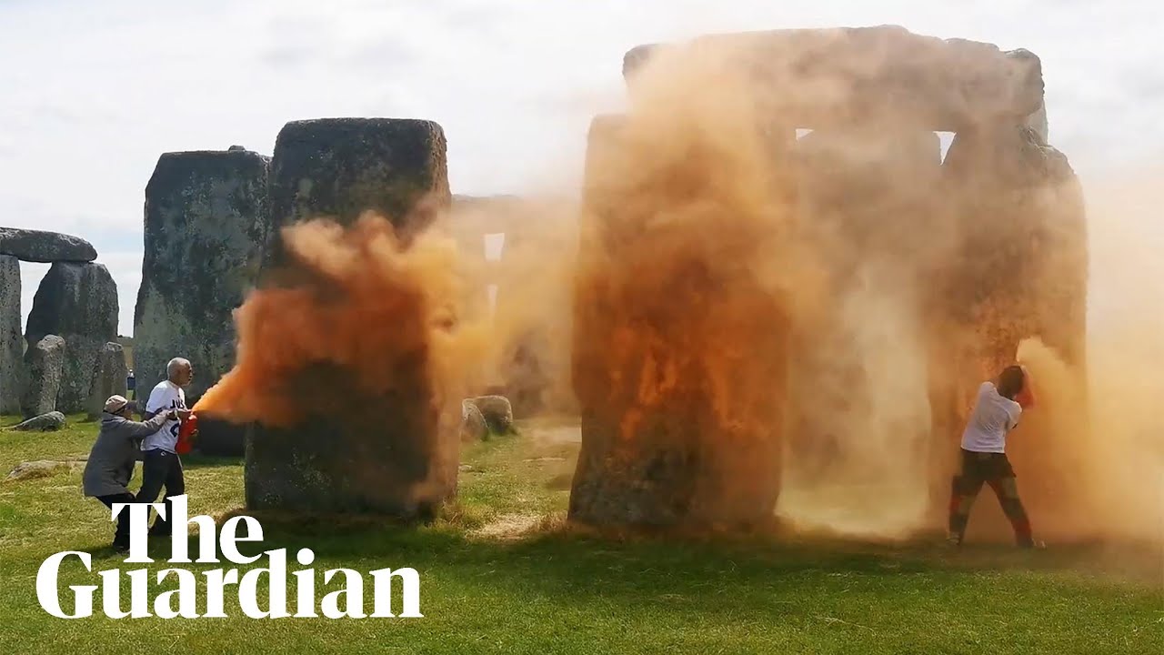 Activists spray Stonehenge with orange paint ahead of summer solstice