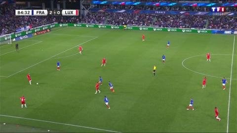 Mbappé scores the third goal for France against Luxembourg. 1 goal and 2 assists for him in this match.
