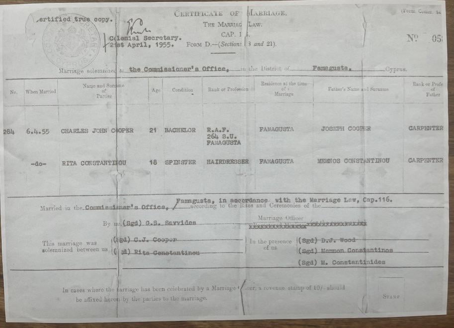 Grandparents marriage certificate