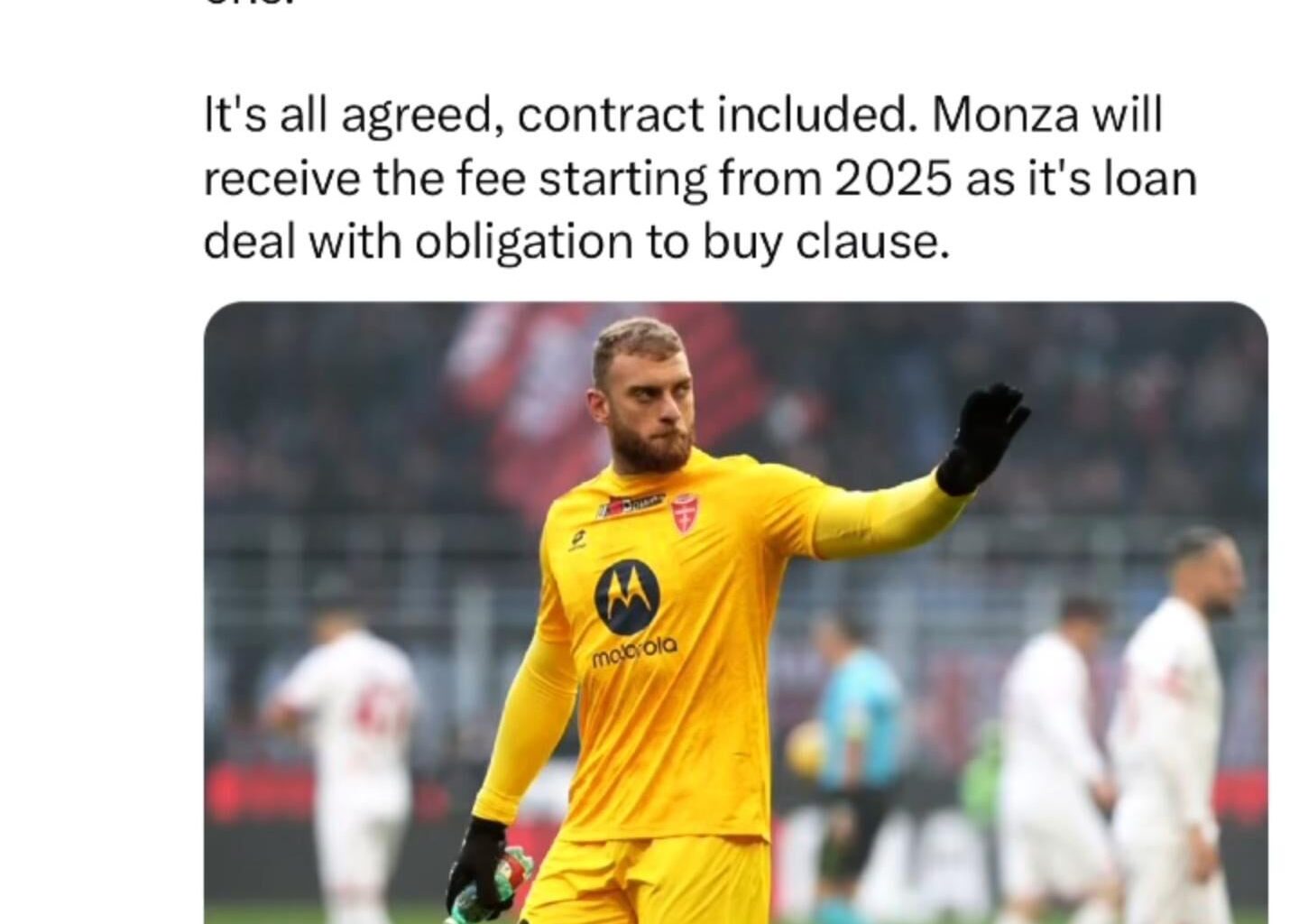 Di Gregorio confirmed, loan with obligation to buy
