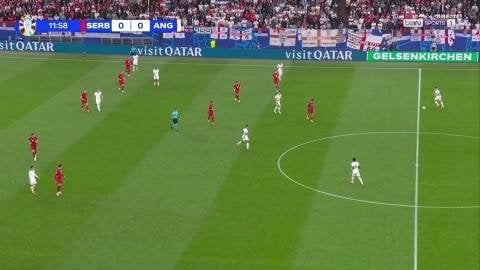 Bellingham scores the opening goal for England against Serbia