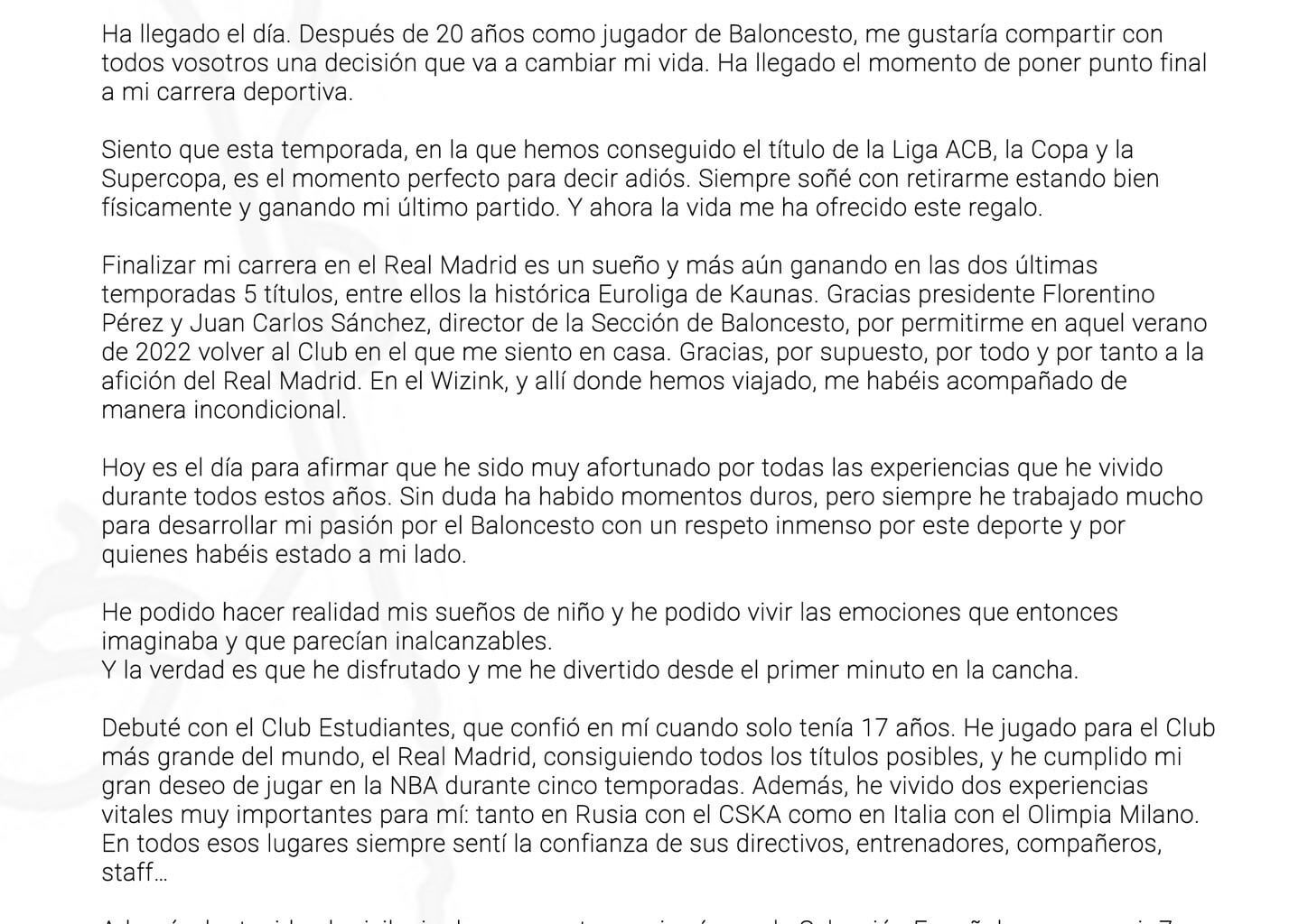 [Basket - Official] Sergio "Chacho" Rodríguez has announced his retirement from professional basket.