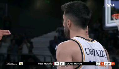 Rudy Fernandez getting subbed off in what could be his last game at home in Madrid. The standing ovation and chanting of his name kept going for 15 minutes.