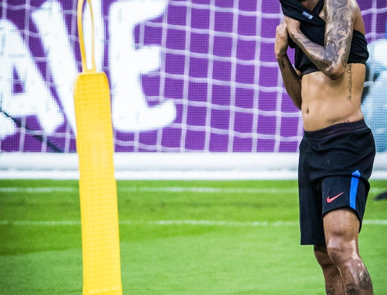 Neymar's last training for FC Barcelona.