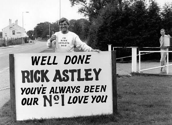 Horace Astley from Lancashire celebrating his son's success in the music industry back in the 80s.