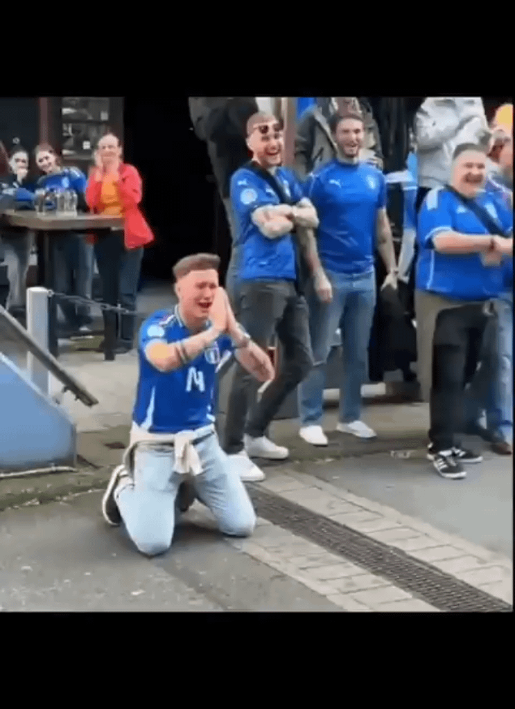 Albanian fans triggering Italian fans before the match.