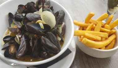 Moules Frites, thoroughly enjoyed in Bruges, Belgium