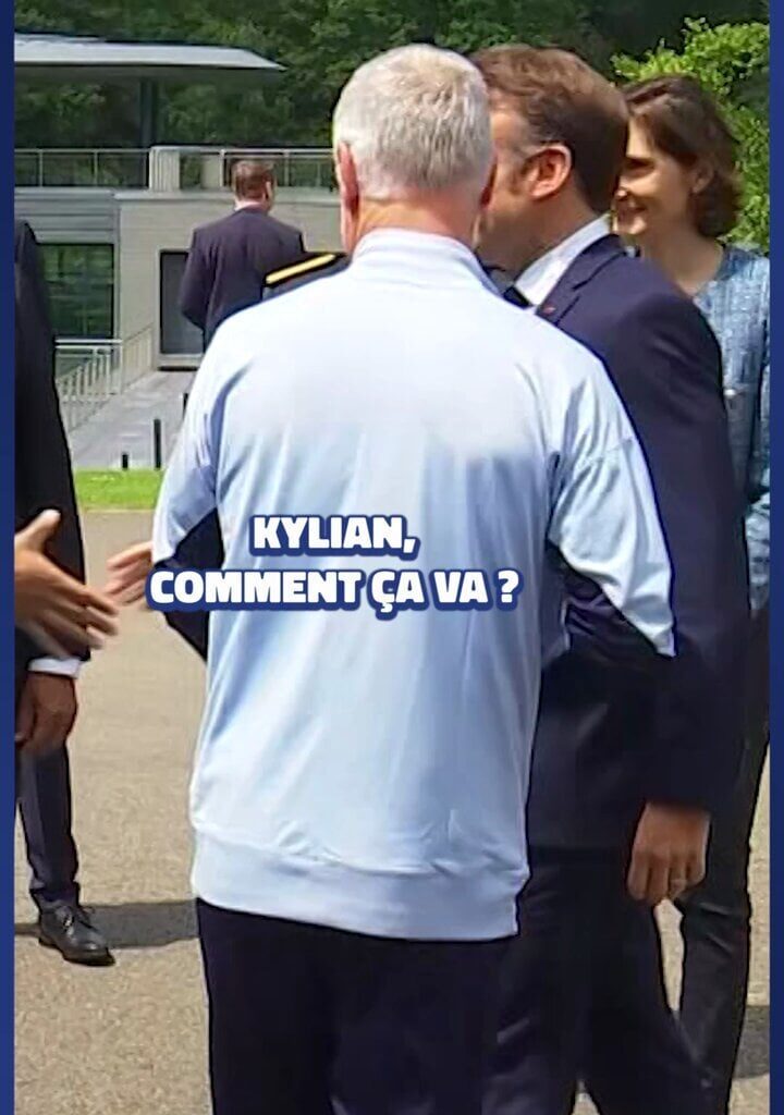[RMCSports] French president Emmanuel Macron asks Kylian Mbappé when is his signing going to be announced, Mbappé answers "Tonight, tonight".