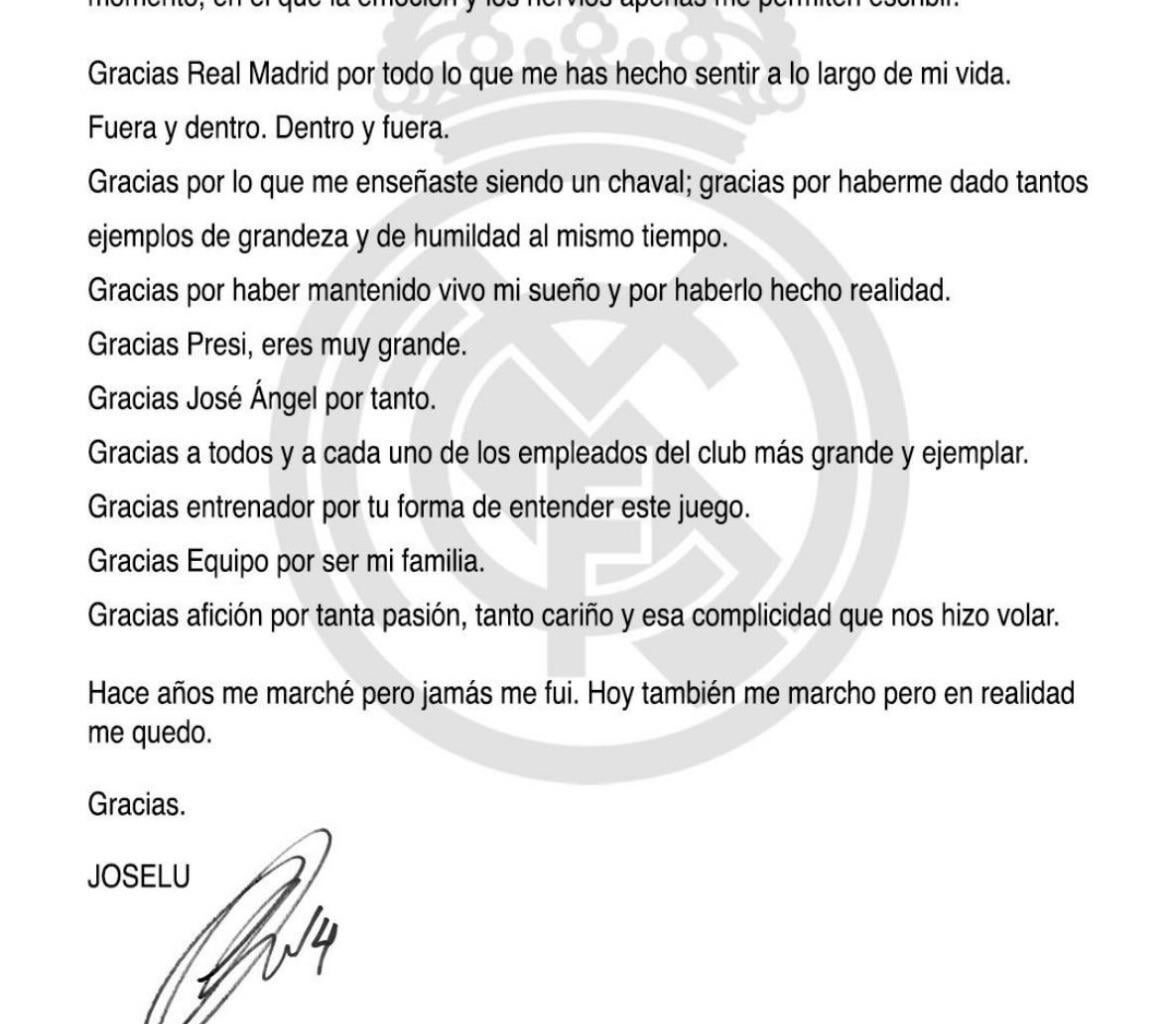 Joselu bids farewell on Instagram (Translation in post)