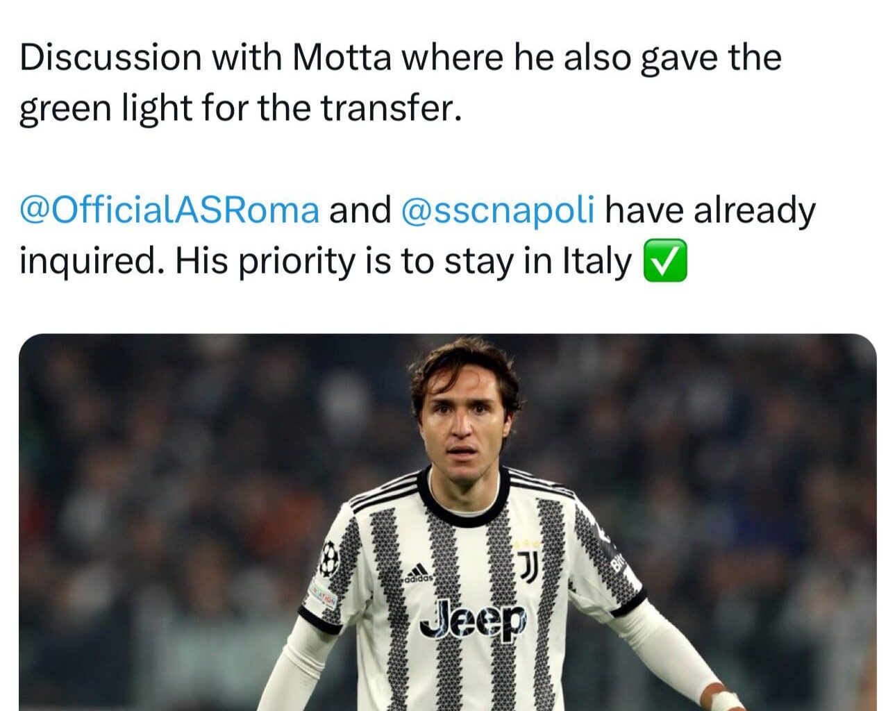 Juventus are selling Chiesa according to Sebastiano Sarno.