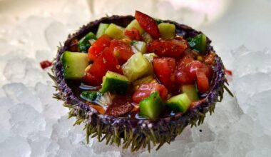 Oursin au tartare de légumes, ponzu.