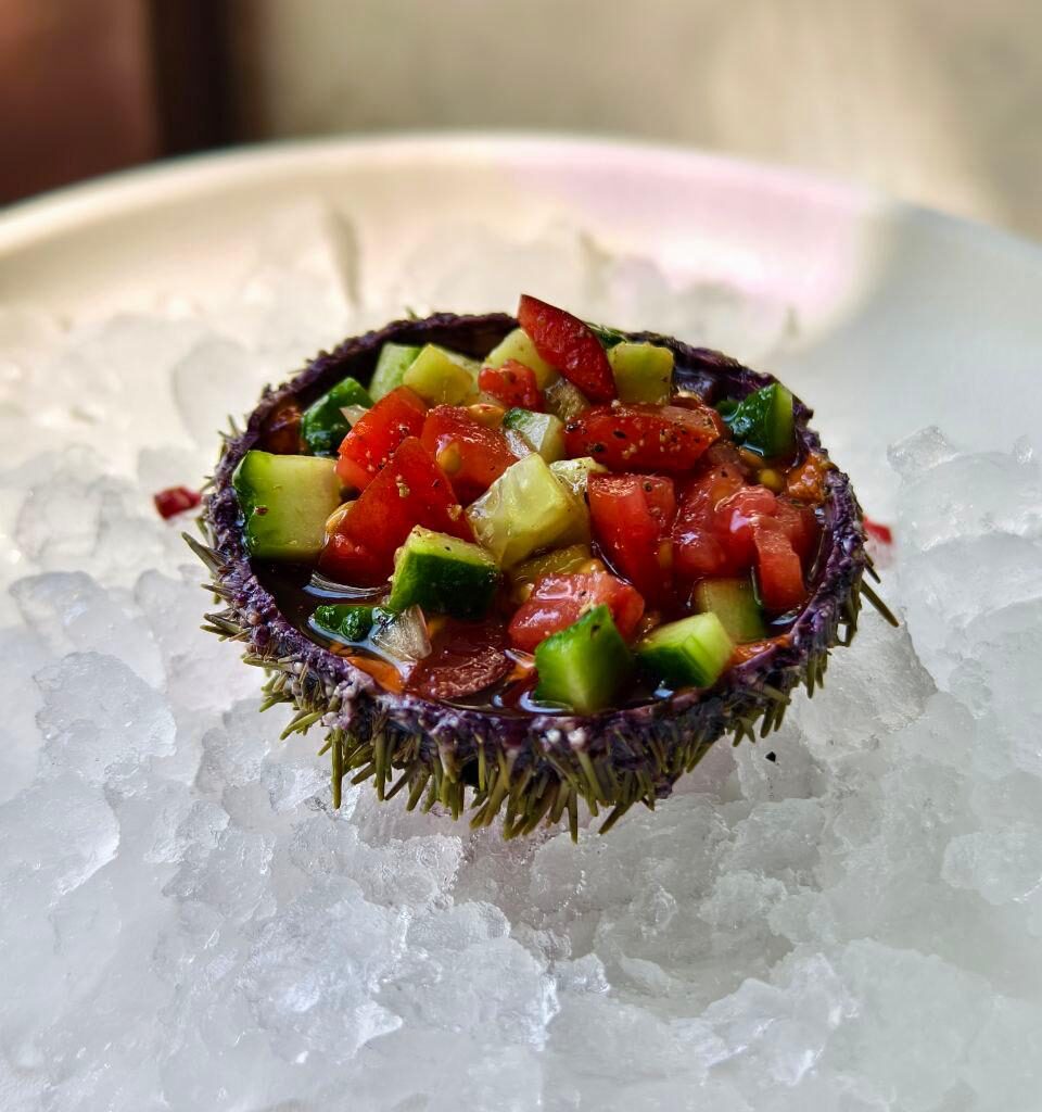 Oursin au tartare de légumes, ponzu.