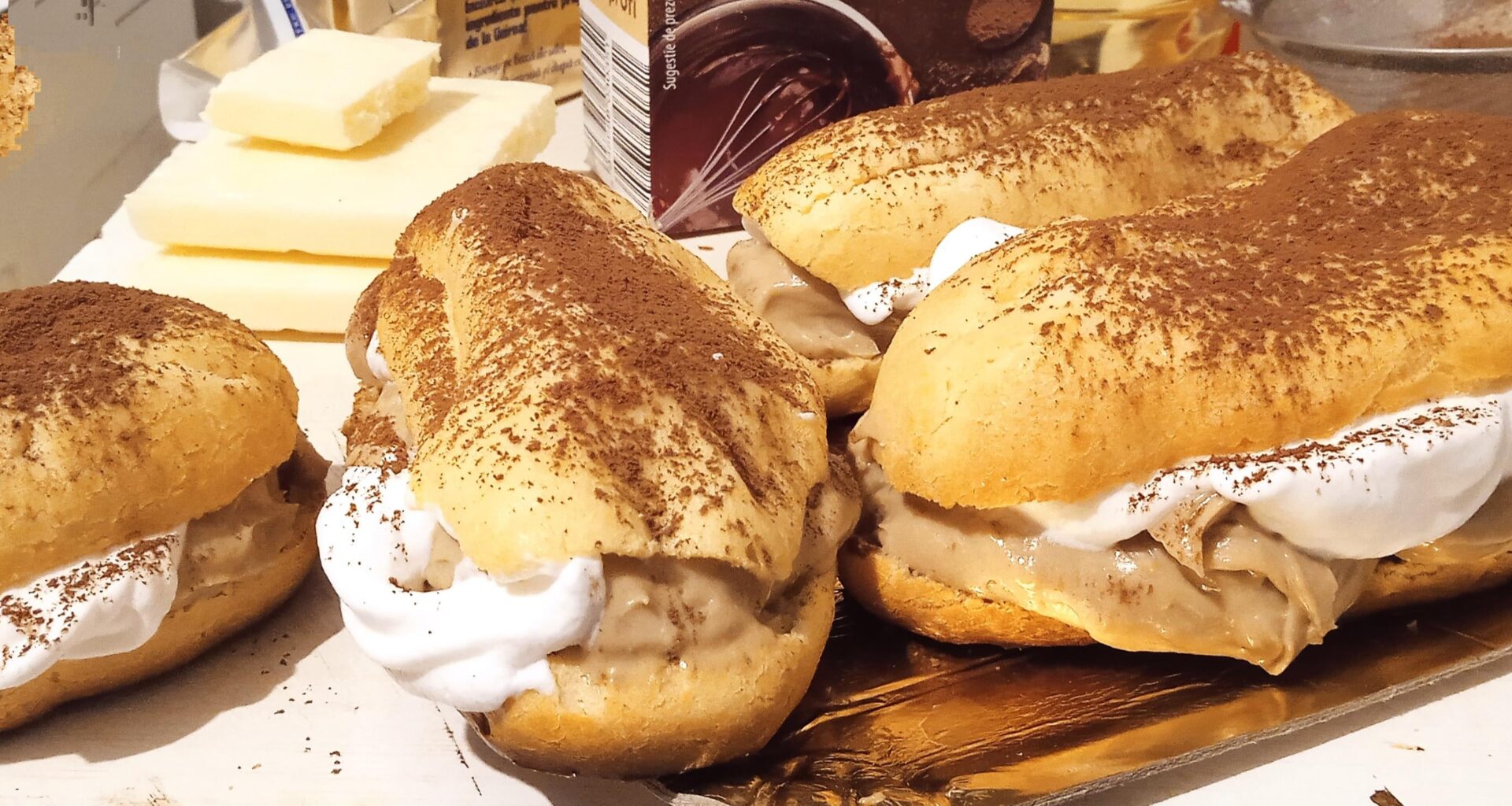 Cappuccino cream eclairs